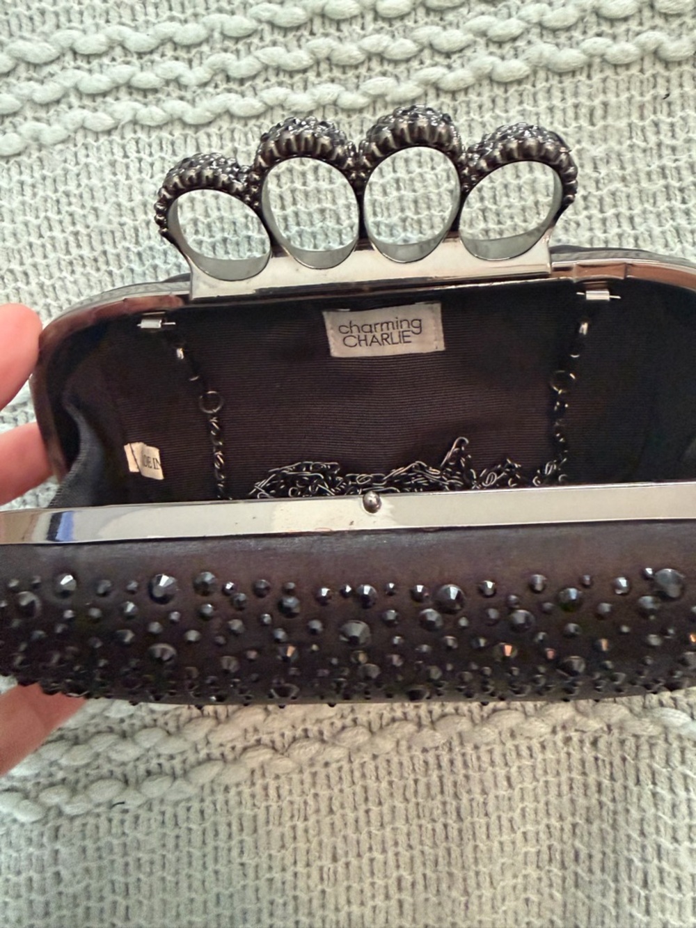 Charming Charlie Black Crystal Knuckle-Handle Clutch - Picture 5 of 9